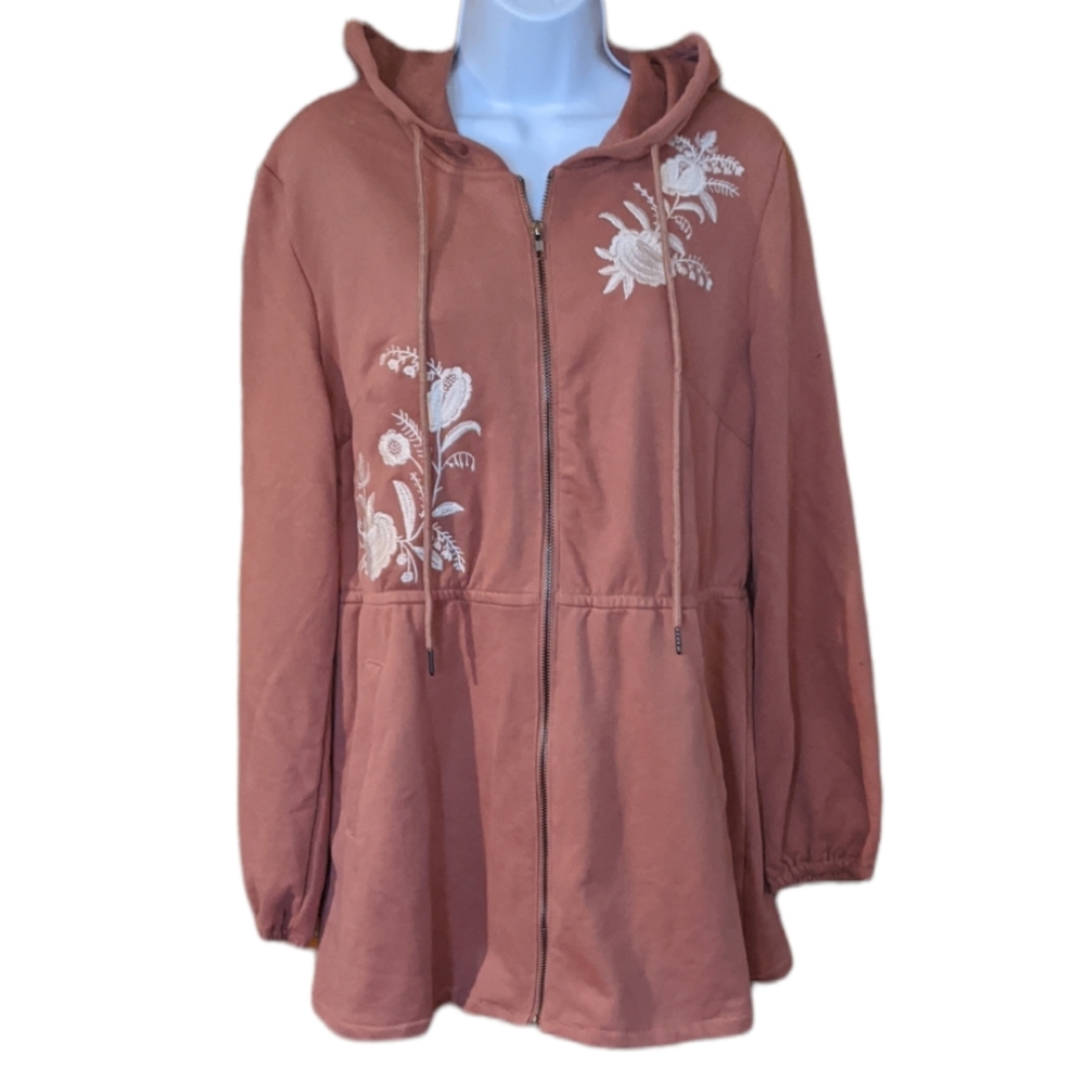 NWT Solitaire Hoodie Zipper Jacket Size Large Spring Roses Boho Floral Outfit